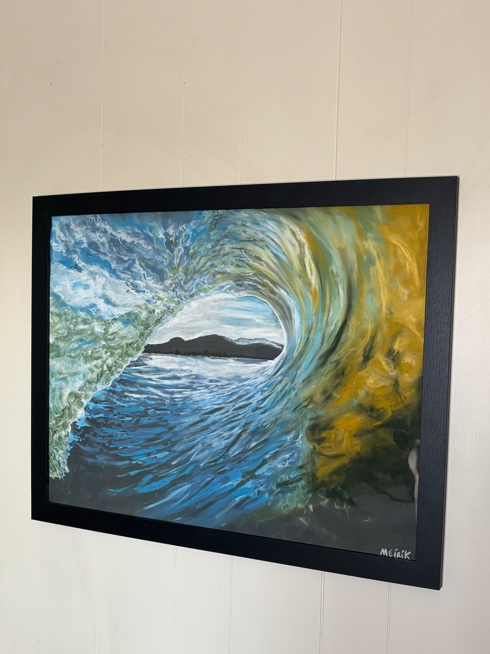 Original Art - soft pastels on black sand paper Big Wave